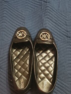 Michael Kors Black Leather Logo Ballet Flats